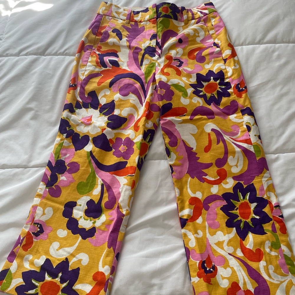 J.CREW Pink Linen Peyton Wide Leg Cropped Trousers Pants